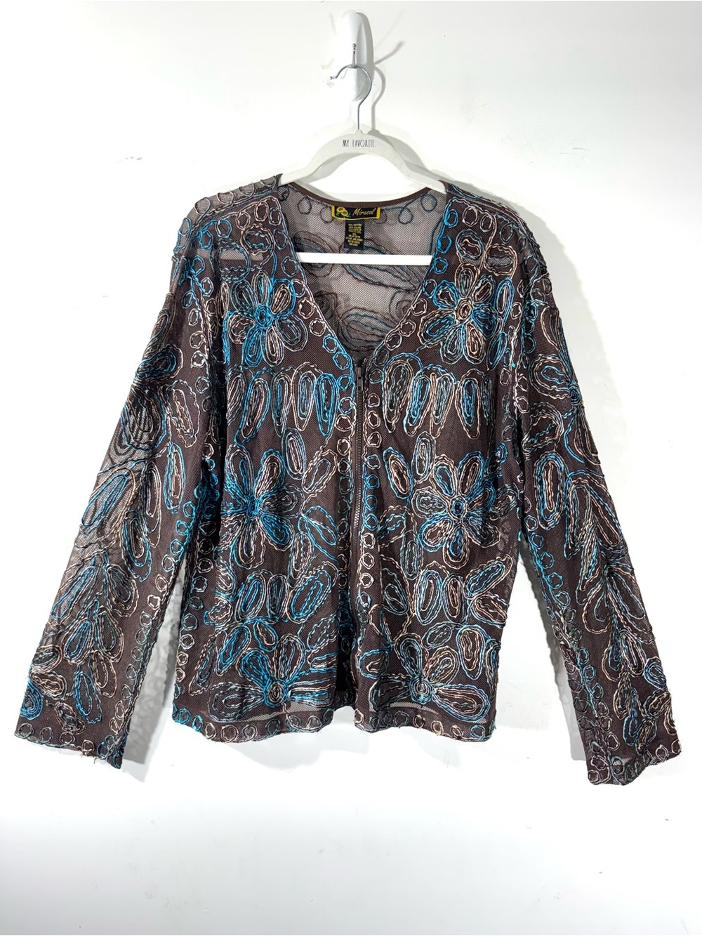Mirasol Vintage Mesh zip up jacket brown floral XL